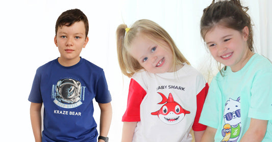 Cute kids dressed in vibrant outfits from Krazebear