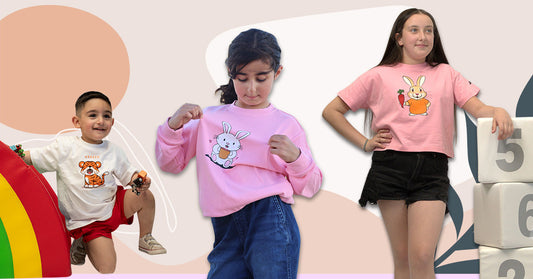 Children of different ages dressed in trendy Krazebear outfits.