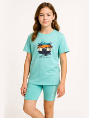 Kids Mint Green Cotton Unisex Shorts